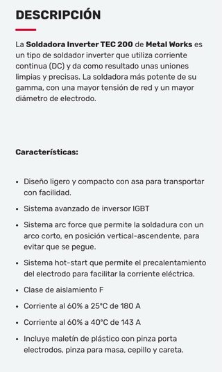 Soldadora Metal Works TEC 200