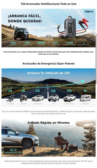 NUEVO! (90€) Arrancador Coche 4000A + Compresor