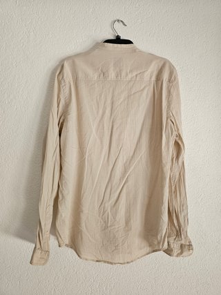 Camisa Zara Blanca y Beige Cuello Mandarín