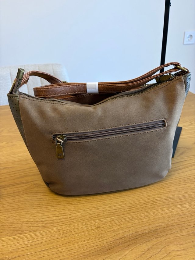 Bolso bandolera MAC&NOA piel marrón y topo