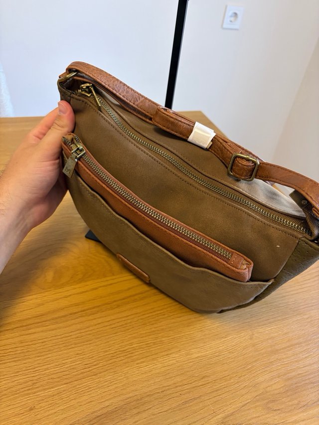 Bolso bandolera MAC&NOA piel marrón y topo