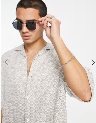 Camisa Beige Jacquard Geométrica