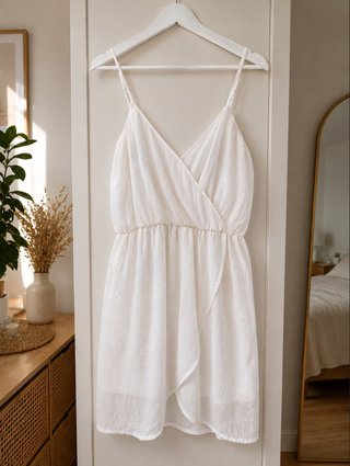 Vestido blanco corto de tirantes Bershka