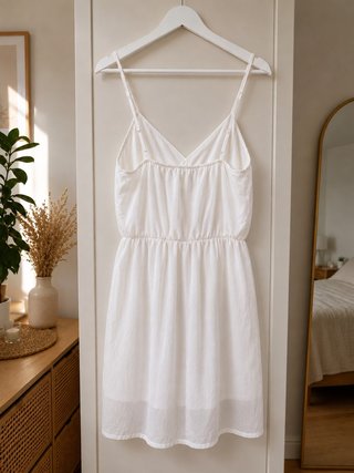 Vestido blanco corto de tirantes Bershka