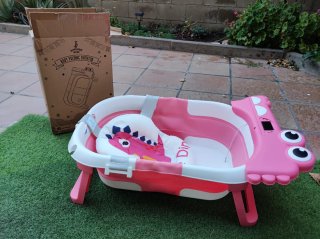Bañera Plegable Bebé Dinosaurio Rosa
