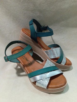 Sandalias cuña Carla Tortosa mujer plateado/verde