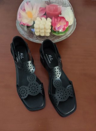 Sandalias H&L Negras Tacón Bajo Cómodas