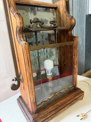 Farol rústico madera y forja cristal envejecido