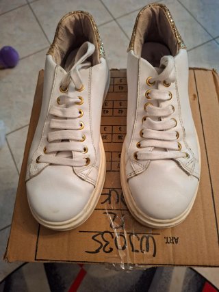 Twinset Scarpe da ragazza bianche e oro