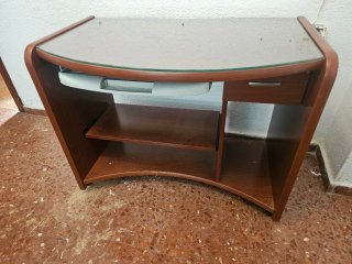 Mesa escritorio ordenador cristal y madera
