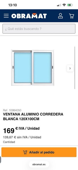 Ventana corredera aluminio blanca 120x100cm