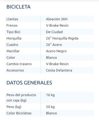 Bicicleta City 40 Toplife Blanca