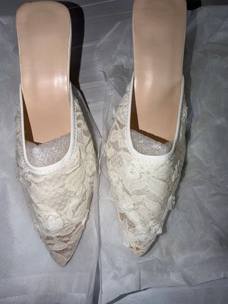 Mules/Zuecos Tacón Encaje Blanco T.37