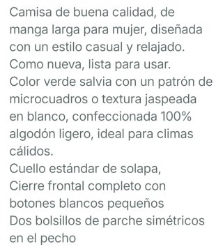 Camisa 66 cm. Sisa