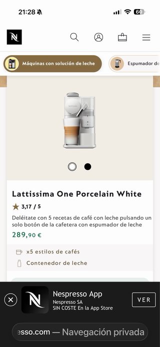 Cafetera Nespresso Lattissima