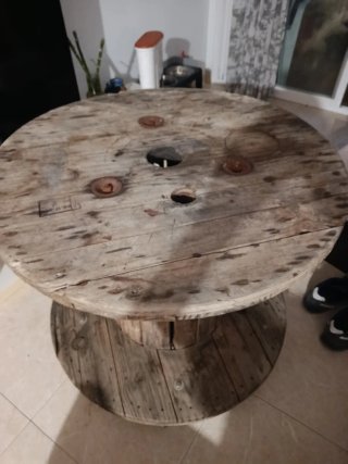 Mesa Bobina Madera Exterior con Ruedas