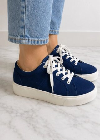 Sneakers platform blu navy con lacci bianchi, tg39