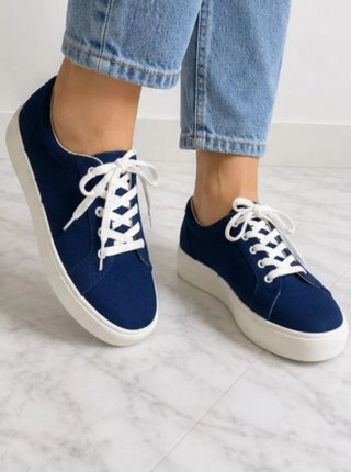 Sneakers platform blu navy con lacci bianchi, tg39
