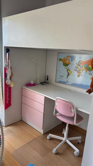 Silla juvenil escritorio rosa y blanco