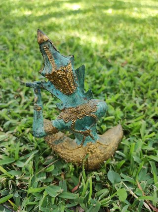 Statua Thailandese Metallo Dorato e Verde
