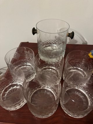 Juego Whisky: 6 Vasos y Cubitera Cristal Grabado