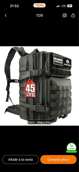 Mochila Táctica Militar Spartanify 45L Negra