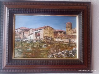 Cuadro Pintura Óleo Iglesia Pueblo