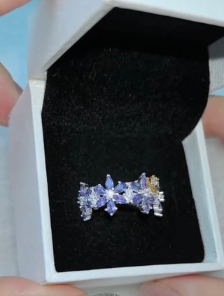 Anillo Pandora Mariposas Moradas y Doradas