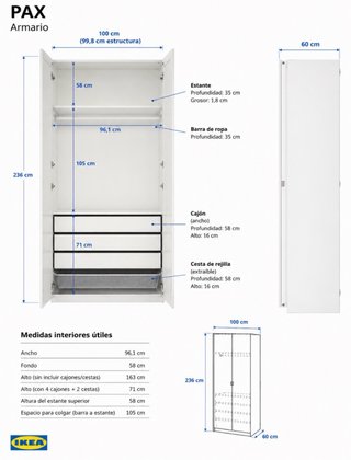 Armario PAX Ikea Blanco con Accesorios