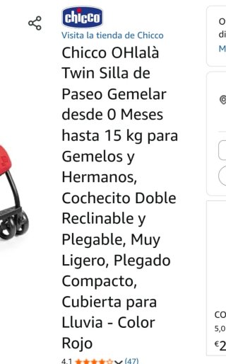 Silla gemelar Chicco Ohlalá Twin Roja