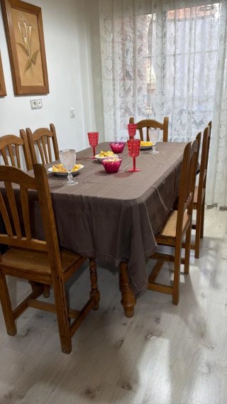 Mesa Comedor con cristal + 6 Sillas Madera maciza