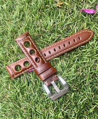 Correa Piel Vintage Racing 22mm Marrón
