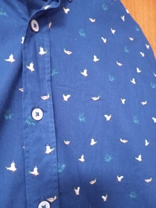 Camisa Mango Estampada Pájaros Azul Talla M