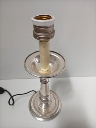 Pie de lámpara metal plateado estilo quinqué
