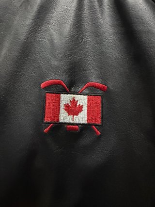 Chaqueta Bomber Cuero Negra y Roja