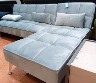Sofá Cama Chaise Longue Gris Terciopelo