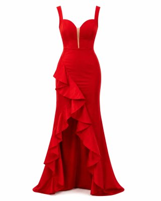 Vestido de fiesta rojo con volantes