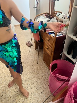 Traje Danza Vientre Accesorios Azul Verde