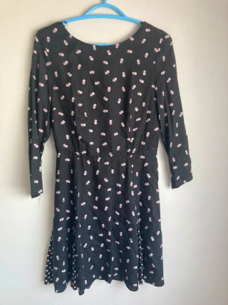Vestido vintage floral negro y rosa