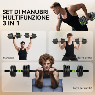 Set Bilanciere con Pesi 3 in 1 da 16 Dischi e Impu