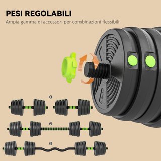 Set Bilanciere con Pesi 3 in 1 da 16 Dischi e Impu