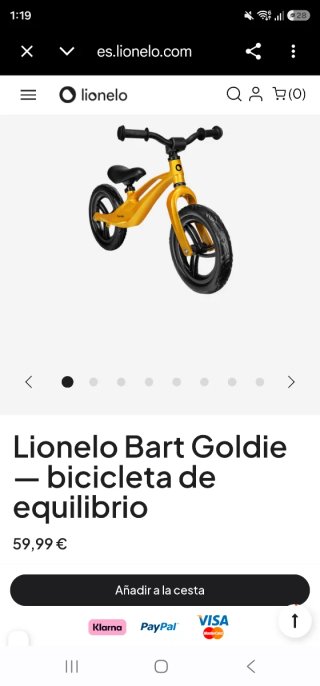 Bici de equilibrio amarilla para niños