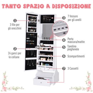 LED Portagioie Armadio per Gioielli con Specchio c
