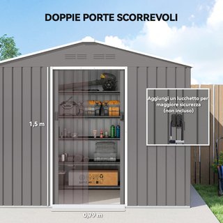 Casetta da Giardino 2.3x1.7 m in Acciaio con Prese