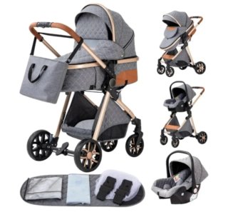 Carrito Bebé 3 en 1 Gris/Dorado Premium
