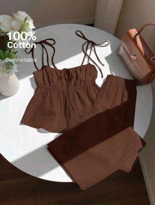 Conjunto marrón de top y pantalón palazzo