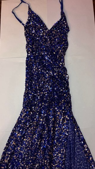 Vestido de fiesta lentejuelas azul y plata