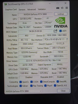 MSI RTX 3060 12GB Gaming Z Trio