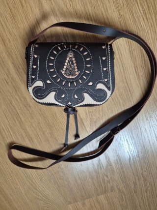 Bolso Piel Virgen del Rocío marrón/Beige