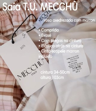 Saia comprida MECCHÙ axadrezada rosa c/ cinto T.U